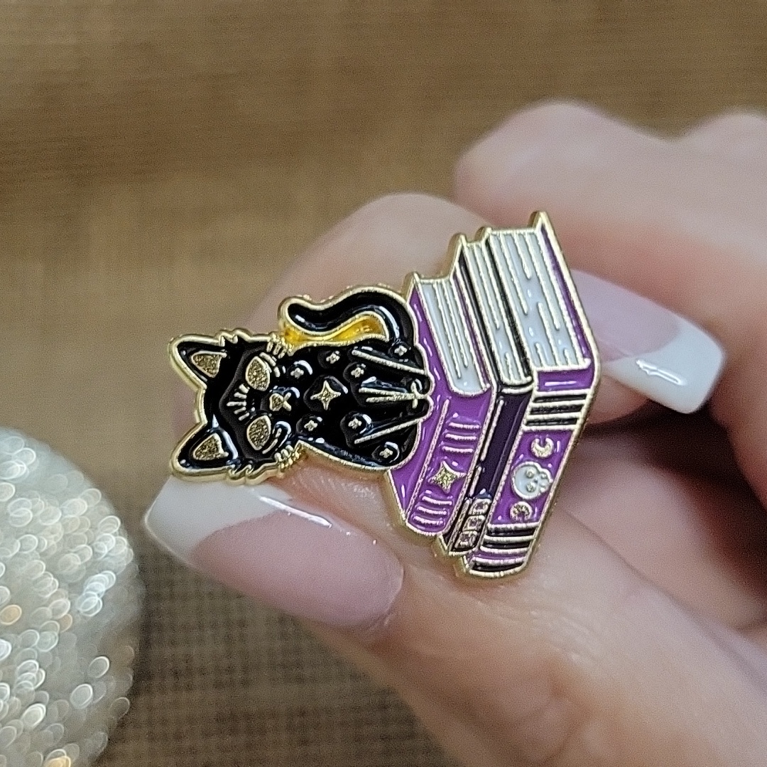 Last One Black Magic Bookish Halloween Cat Pin 15$